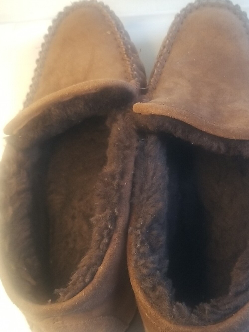 L.L. Bean Men's Brown Suede Moccasin Slippers - Dark Brown Lined Slip-Ons - Picture 9 of 10